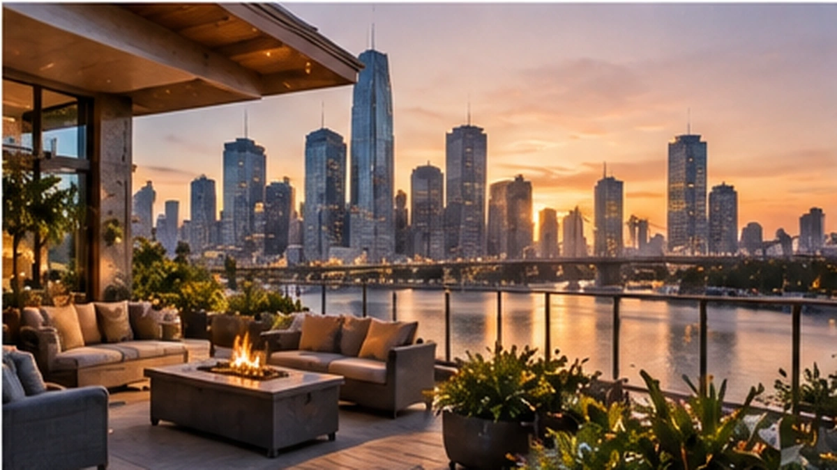 Accor Hotels style city accommodation overlooking a modern skyline