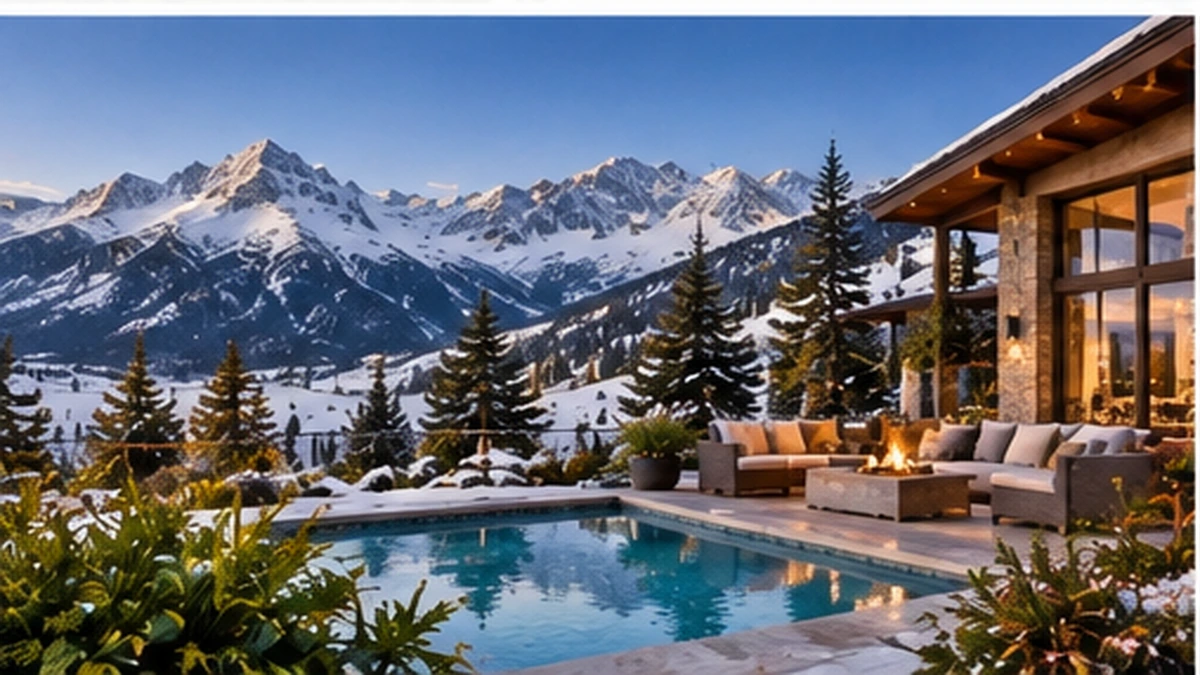 Timeshare vacation resort lodge beside snowy mountain slopes