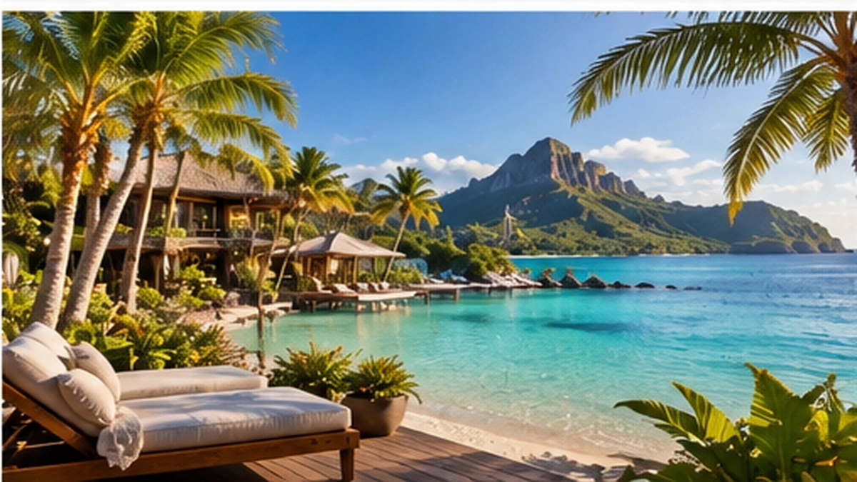 Vacation club tropical resort accommodation beside a turquoise lagoon