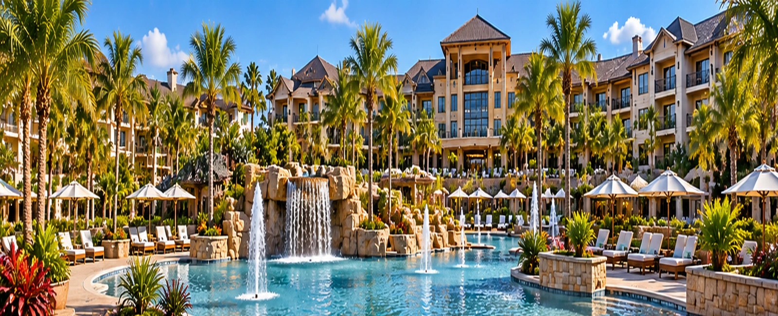 Bluegreen Vacations family vacation resort with tropical lagoon pool and spacious villas