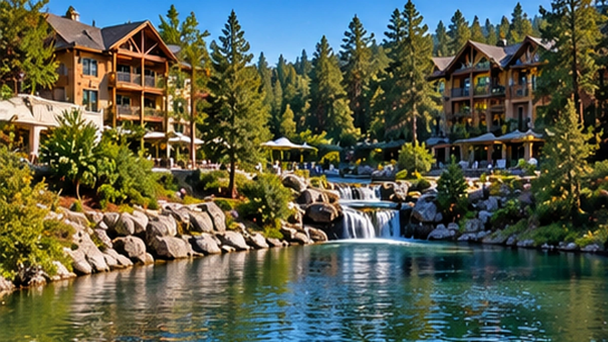 Family vacation ownership resort beside a forest lake and mountain lodge