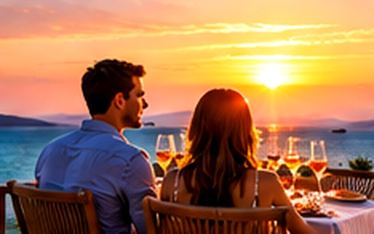 Couple celebrating an anniversary at sunset during celebrations travel