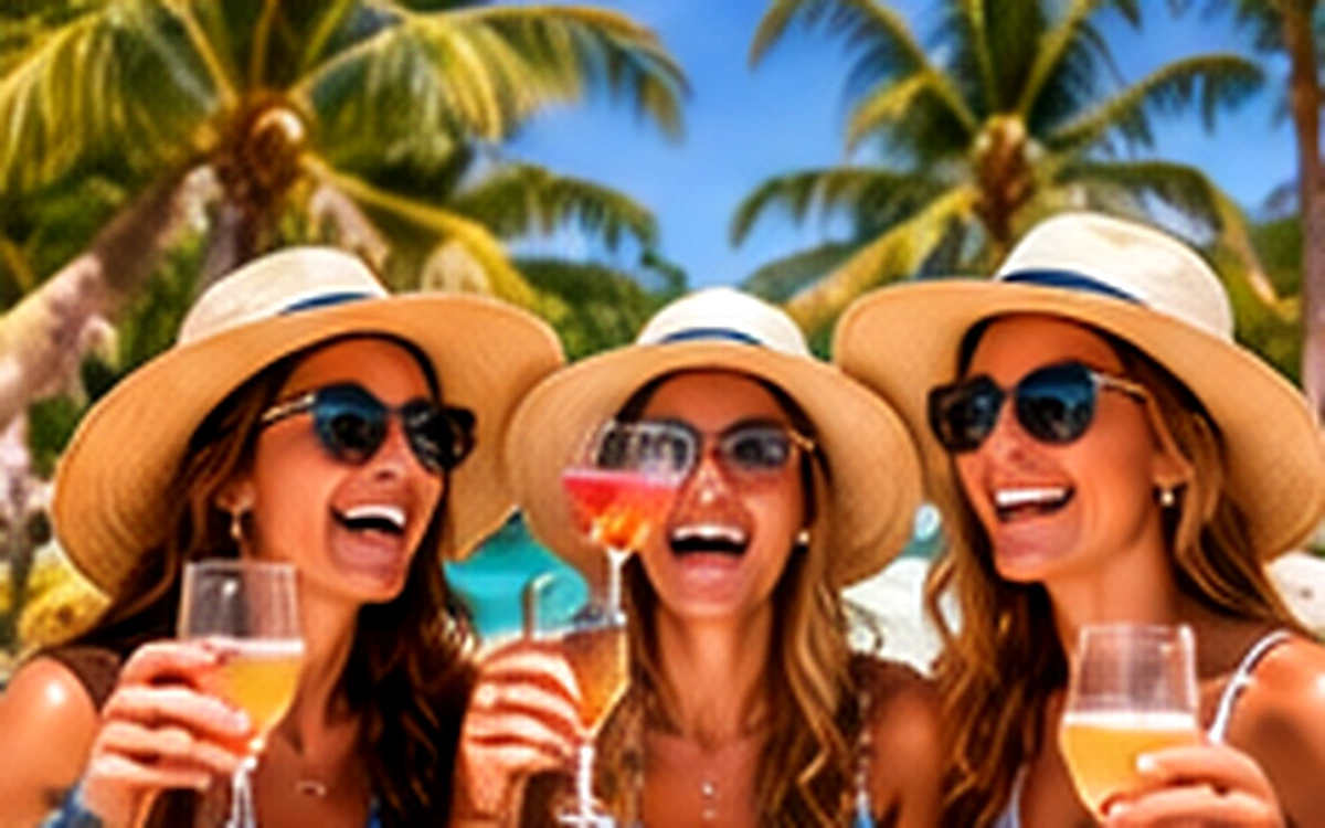 Friends enjoying a tropical girls trip celebration getaway