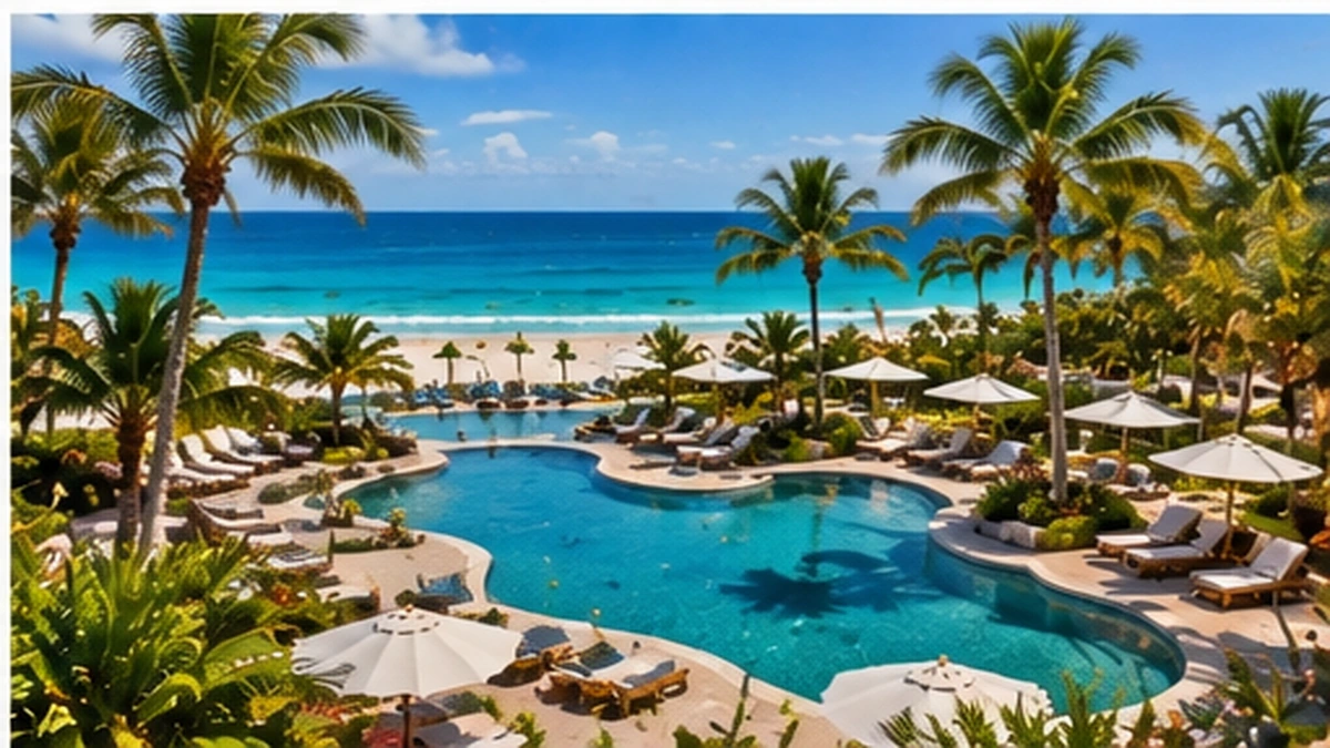 El Cid Resorts tropical all inclusive pool overlooking a bright Caribbean beach