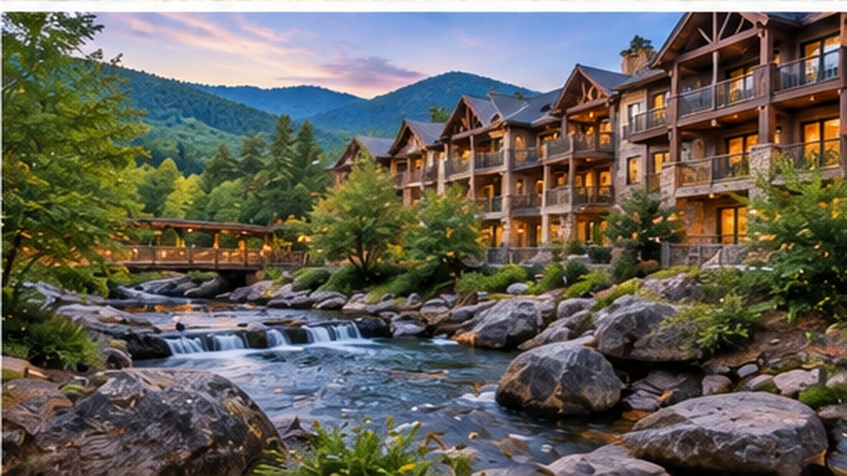 Vacation ownership resort beside a mountain stream near the Smokies