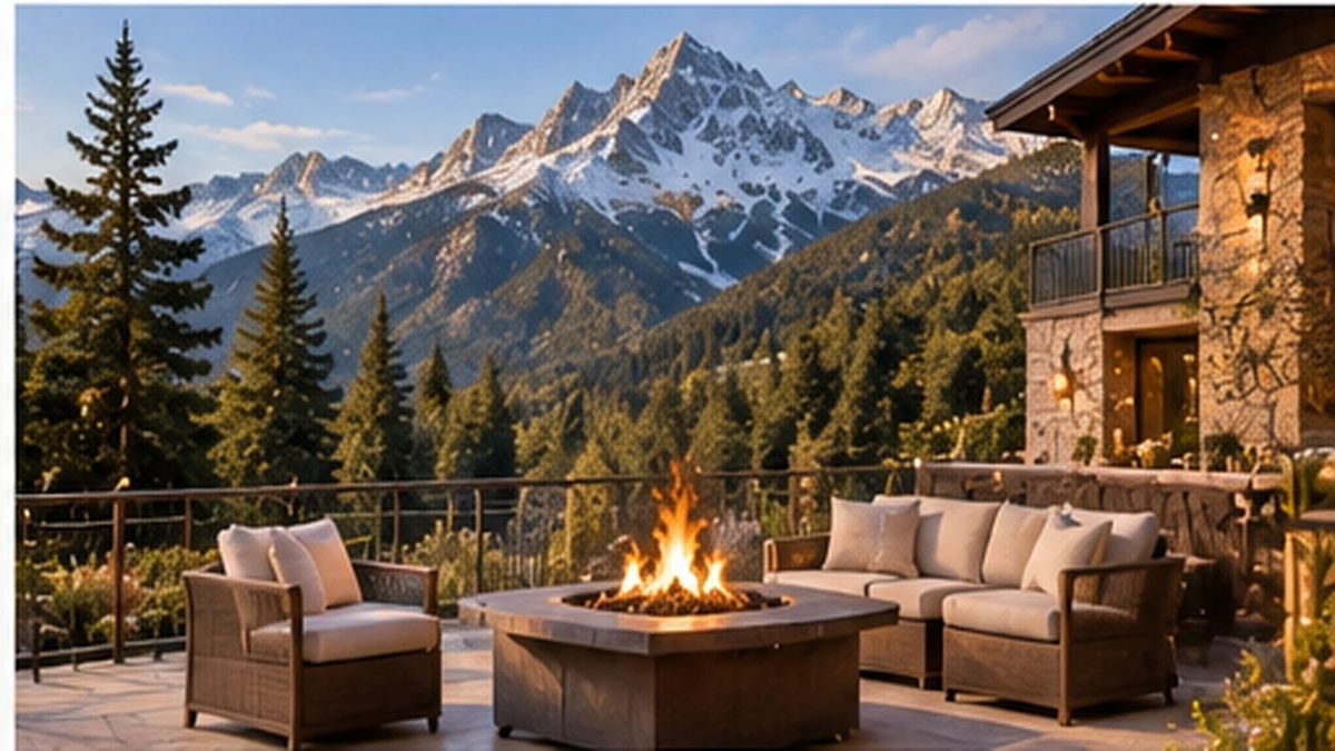 Luxury alpine residence with mountain terrace near dramatic peaks