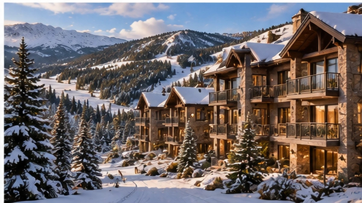 Luxury snow-covered alpine residences near Colorado ski slopes