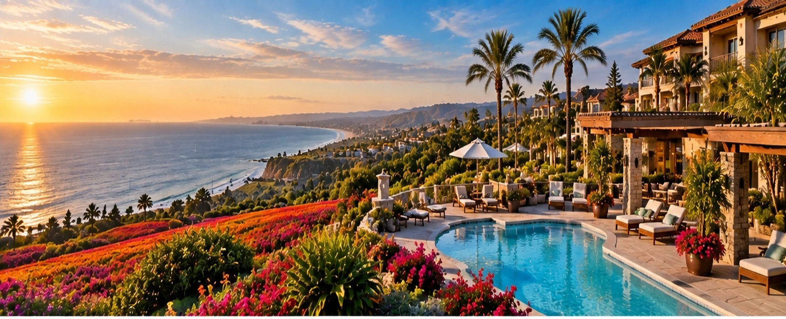 Grand Pacific Resorts vacation resort overlooking the California coast and colorful gardens