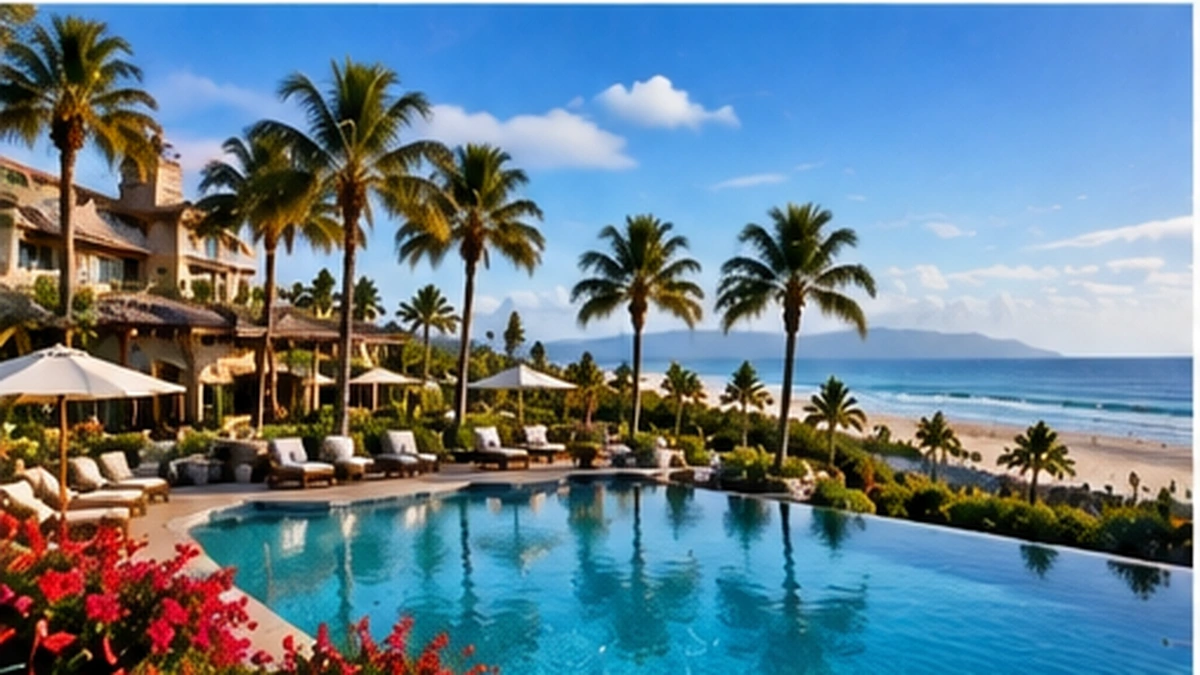 Palisades Resorts style coastal vacation club with pool and Pacific Ocean views