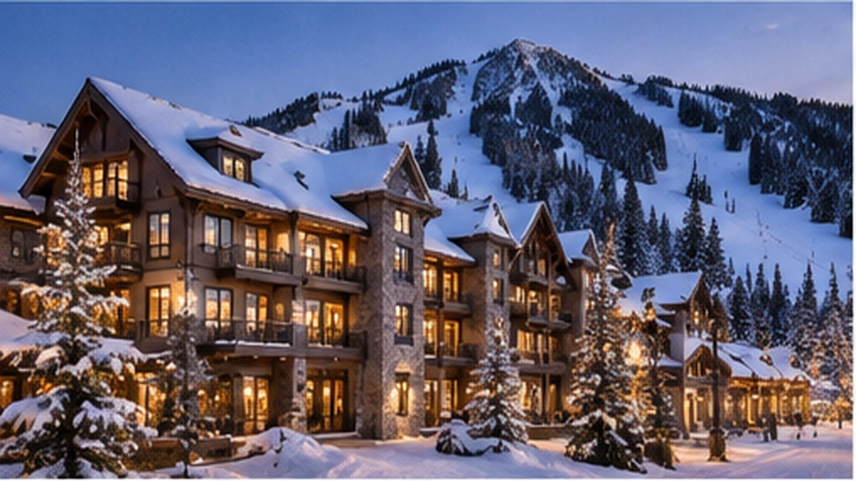 Luxury alpine resort residence near Lake Tahoe and snow-covered mountains