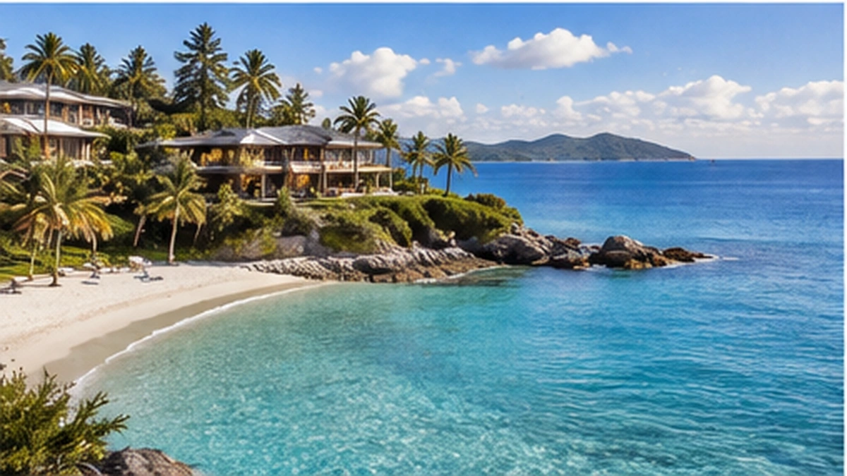 Luxury Caribbean beachfront residence with turquoise water and tropical palms