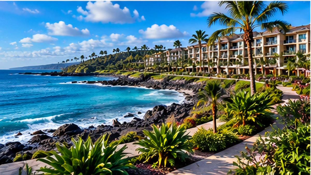 Sheraton Kauai vacation resort near tropical coastline